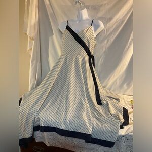 Banana Republic asymmetrical spaghetti strap dress navy yellow 4 petite